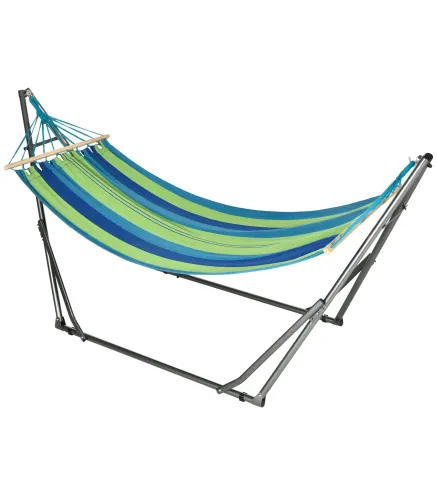 Hamaca con Soporte Plegable 2 en 1 Tendedero con Barra Estructura de Acero para Jardín 270x100x94 cm Azul y Verde
