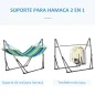 Hamaca con Soporte Plegable 2 en 1 Tendedero con Barra Estructura de Acero para Jardín 270x100x94 cm Azul y Verde