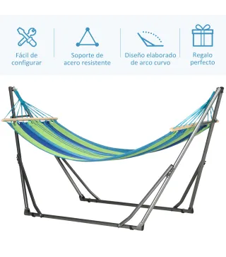 Hamaca con Soporte Plegable 2 en 1 Tendedero con Barra Estructura de Acero para Jardín 270x100x94 cm Azul y Verde