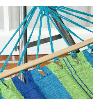 Hamaca con Soporte Plegable 2 en 1 Tendedero con Barra Estructura de Acero para Jardín 270x100x94 cm Azul y Verde