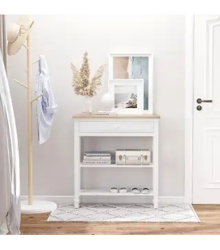 Mesa Consola Mesa Recibidor con 2 Estantes y Cajón para Entrada Pasillo Salón 75,6x27,5x80,5 cm Blanco