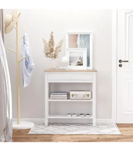 Mesa Consola Mesa Recibidor con 2 Estantes y Cajón para Entrada Pasillo Salón 75,6x27,5x80,5 cm Blanco