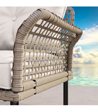 Conjunto de Jardín de Ratán Sintético con Sofá de Exterior de 4 Módulos y 1 Mesa de Centro y Cojines Crema