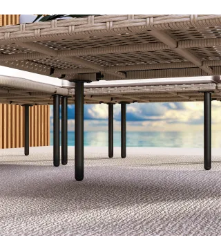 Conjunto de Jardín de Ratán Sintético con Sofá de Exterior de 4 Módulos y 1 Mesa de Centro y Cojines Crema