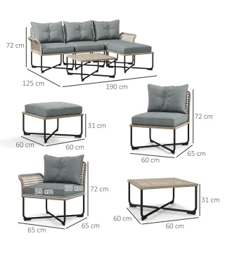 Conjunto de Jardín de Ratán Sintético con Sofá de Exterior de 4 Módulos y 1 Mesa de Centro y Cojines Gris