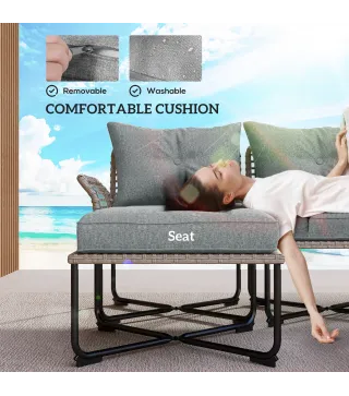 Conjunto de Jardín de Ratán Sintético con Sofá de Exterior de 4 Módulos y 1 Mesa de Centro y Cojines Gris