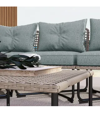 Conjunto de Jardín de Ratán Sintético con Sofá de Exterior de 4 Módulos y 1 Mesa de Centro y Cojines Gris