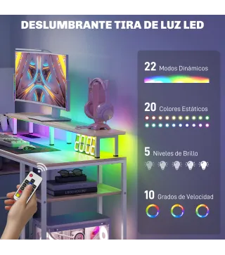 Mesa de Escritorio con Luces LED Cajones Tomas de Corriente Puertos USB y Soporte para Monitor 155,5x48x88,5 cm Natural