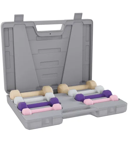 Juego de Mancuernas de 8 Piezas 2x0,5 kg 2x1 kg 2x1,5 kg 2x2 kg Antideslizantes y Estuche de Transporte Multicolor