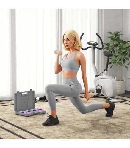 Juego de Mancuernas de 8 Piezas 2x0,5 kg 2x1 kg 2x1,5 kg 2x2 kg Antideslizantes y Estuche de Transporte Multicolor