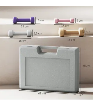 Juego de Mancuernas de 8 Piezas 2x0,5 kg 2x1 kg 2x1,5 kg 2x2 kg Antideslizantes y Estuche de Transporte Multicolor