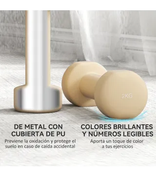 Juego de Mancuernas de 8 Piezas 2x0,5 kg 2x1 kg 2x1,5 kg 2x2 kg Antideslizantes y Estuche de Transporte Multicolor