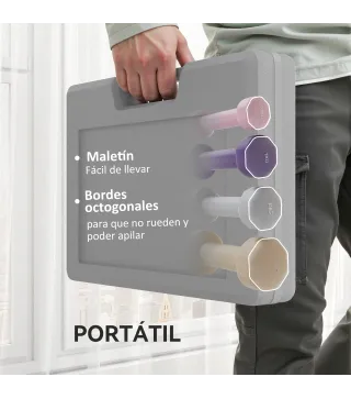 Juego de Mancuernas de 8 Piezas 2x0,5 kg 2x1 kg 2x1,5 kg 2x2 kg Antideslizantes y Estuche de Transporte Multicolor