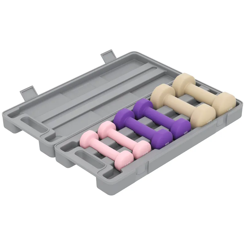 Juego de 6 Mancuernas Hexagonales de 1,5kg 1kg y 0,5kg con Revestimiento de PU con Maletín 43x18x7,5 cm Multicolor