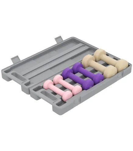 Juego de 6 Mancuernas Hexagonales de 1,5kg 1kg y 0,5kg con Revestimiento de PU con Maletín 43x18x7,5 cm Multicolor