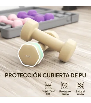 Juego de 6 Mancuernas Hexagonales de 1,5kg 1kg y 0,5kg con Revestimiento de PU con Maletín 43x18x7,5 cm Multicolor