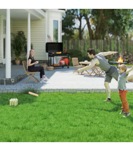 Juego de Bolos Finlandeses de Madera con 12 Bolos 1 Palo y Caja de Transporte para Adultos Jardín Natural