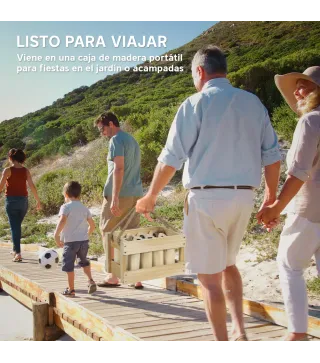 Juego de Bolos Finlandeses de Madera con 12 Bolos 1 Palo y Caja de Transporte para Adultos Jardín Natural