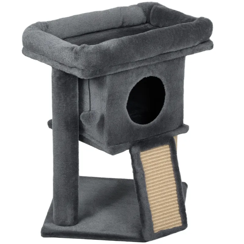 Árbol Rascador para Gatos Pequeños 57 cm con Rampa para Rascar Cueva Cama y Bola Colgante 40x40x57 cm Gris Oscuro