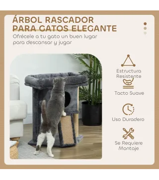 Árbol Rascador para Gatos Pequeños 57 cm con Rampa para Rascar Cueva Cama y Bola Colgante 40x40x57 cm Gris Oscuro