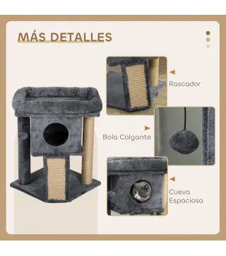 Árbol Rascador para Gatos Pequeños 57 cm con Rampa para Rascar Cueva Cama y Bola Colgante 40x40x57 cm Gris Oscuro