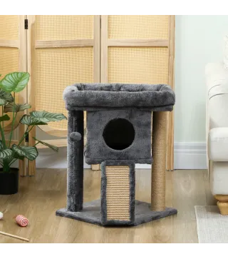 Árbol Rascador para Gatos Pequeños 57 cm con Rampa para Rascar Cueva Cama y Bola Colgante 40x40x57 cm Gris Oscuro