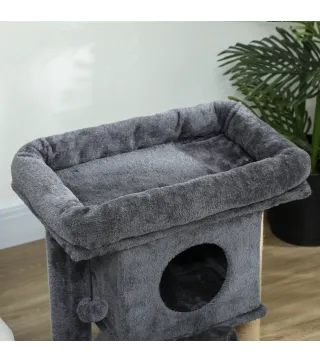 Árbol Rascador para Gatos Pequeños 57 cm con Rampa para Rascar Cueva Cama y Bola Colgante 40x40x57 cm Gris Oscuro