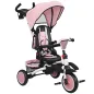 Triciclo Evolutivo 6 en 1 Plegable Asiento Giratorio de 360° Mango Parental Respaldo Reclinable Toldo Rosa