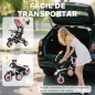 Triciclo Evolutivo 6 en 1 Plegable Asiento Giratorio de 360° Mango Parental Respaldo Reclinable Toldo Rosa