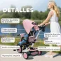 Triciclo Evolutivo 6 en 1 Plegable Asiento Giratorio de 360° Mango Parental Respaldo Reclinable Toldo Rosa