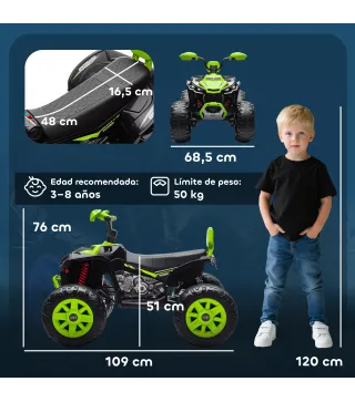 Quad Eléctrico para Niños de 3-8 Años 24V con 2 Motores Velocidad hasta 6,5 km/h Ruedas con Suspensión Verde