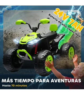 Quad Eléctrico para Niños de 3-8 Años 24V con 2 Motores Velocidad hasta 6,5 km/h Ruedas con Suspensión Verde
