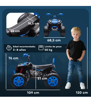 Quad Eléctrico para Niños de 3-8 Años 24V con 2 Motores Velocidad hasta 6,5 km/h Ruedas con Suspensión Azul