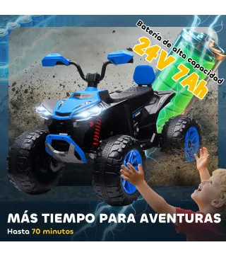 Quad Eléctrico para Niños de 3-8 Años 24V con 2 Motores Velocidad hasta 6,5 km/h Ruedas con Suspensión Azul