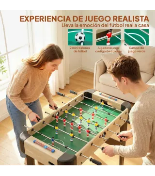 Futbolín de Mesa de 92 cm con 22 Jugadores 2 Pelotas Marcadores Manuales Mangos Antideslizantes Madera Natural