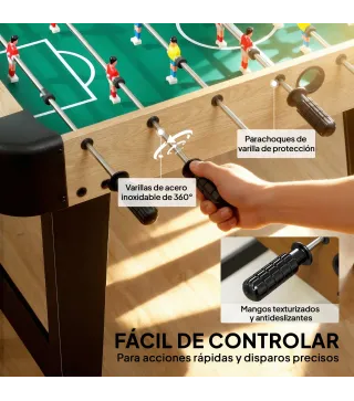Futbolín de Mesa de 92 cm con 22 Jugadores 2 Pelotas Marcadores Manuales Mangos Antideslizantes Madera Natural