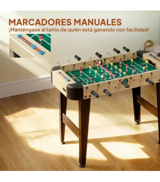 Futbolín de Mesa de 92 cm con 22 Jugadores 2 Pelotas Marcadores Manuales Mangos Antideslizantes Madera Natural