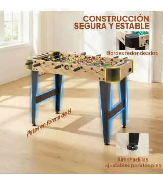 Futbolín de Mesa de 92 cm con 22 Jugadores 2 Pelotas Marcadores Manuales Mangos Antideslizantes Madera Natural