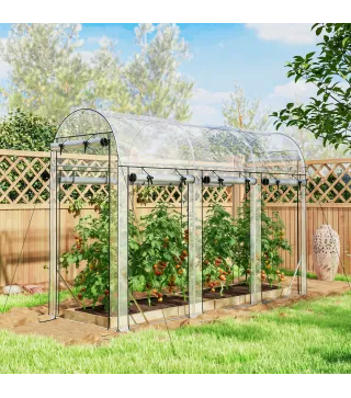 Invernadero de Túnel 3x1x2 m con 8 Puertas Enrollables y Estructura de Acero Galvanizado Anti-UV Transparente