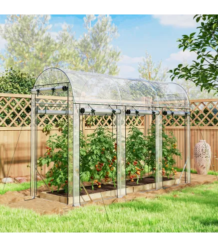 Invernadero de Túnel 3x1x2 m con 8 Puertas Enrollables y Estructura de Acero Galvanizado Anti-UV Transparente