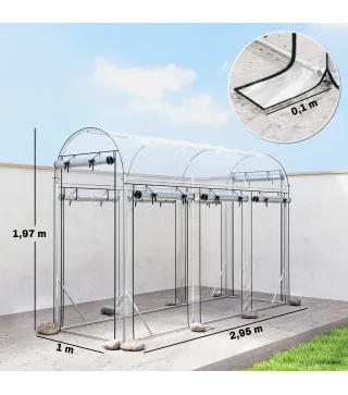 Invernadero de Túnel 3x1x2 m con 8 Puertas Enrollables y Estructura de Acero Galvanizado Anti-UV Transparente