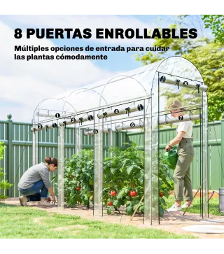 Invernadero de Túnel 3x1x2 m con 8 Puertas Enrollables y Estructura de Acero Galvanizado Anti-UV Transparente