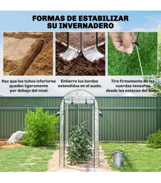 Invernadero de Túnel 3x1x2 m con 8 Puertas Enrollables y Estructura de Acero Galvanizado Anti-UV Transparente