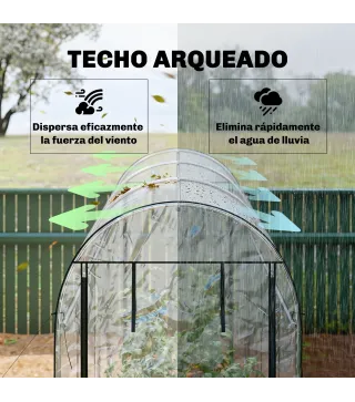 Invernadero de Túnel 3x1x2 m con 8 Puertas Enrollables y Estructura de Acero Galvanizado Anti-UV Transparente
