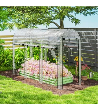 Invernadero de Túnel 3x1x2 m con 8 Puertas Enrollables y Estructura de Acero Galvanizado Anti-UV Transparente