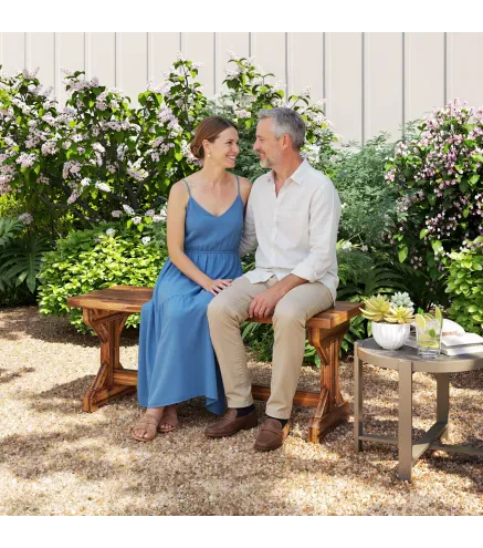 Banco de Jardín de Madera Banco Rústico Exterior de 2 Plazas con Base en Forma de X Carga 240kg 114x40x46cm Carbonizado