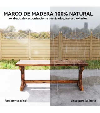 Banco de Jardín de Madera Banco Rústico Exterior de 2 Plazas con Base en Forma de X Carga 240kg 114x40x46cm Carbonizado