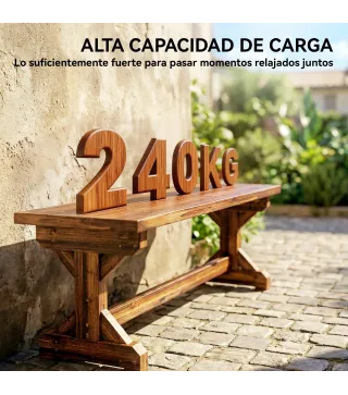 Banco de Jardín de Madera Banco Rústico Exterior de 2 Plazas con Base en Forma de X Carga 240kg 114x40x46cm Carbonizado