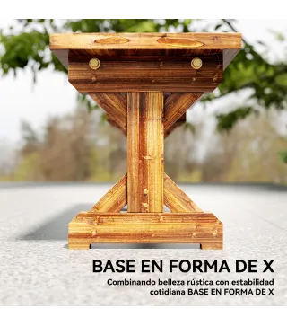 Banco de Jardín de Madera Banco Rústico Exterior de 2 Plazas con Base en Forma de X Carga 240kg 114x40x46cm Carbonizado