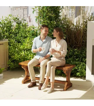 Banco de Jardín de Madera Banco Rústico Exterior de 2 Plazas con Base en Forma de X Carga 240kg 114x40x46cm Carbonizado